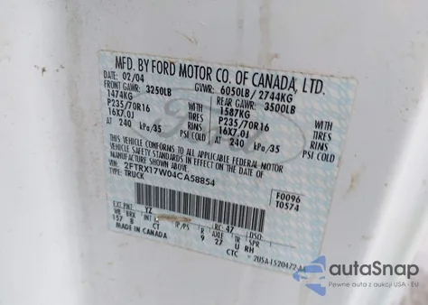 2004 Ford F-150 Heritage Xl/Xlt из США, поврежденный, VIN 2FTRX17W04CA58854